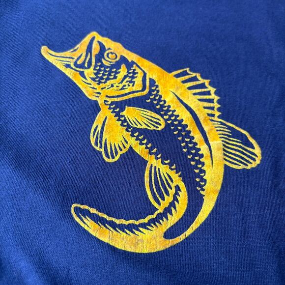 Vintage L Bass Fish Graphic Tee Blue Yellow Fishing - Picture 5 of 6